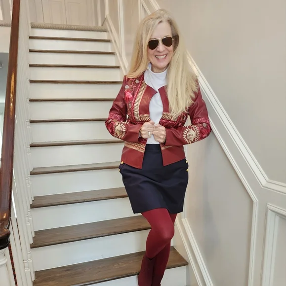 Tiramisu New Embroidered Vegan Leather Cropped Jacket, Small, $50 - Picture 14 of 15